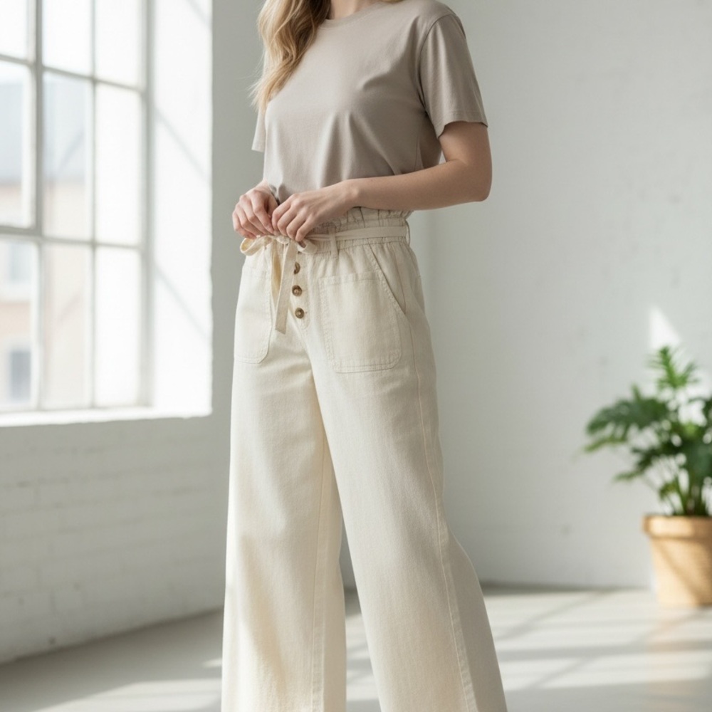 Elegant Cream Wide-Leg Pants